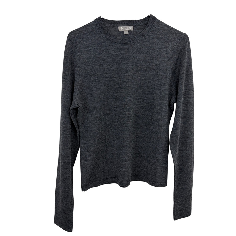 J.Crew Sweater Womens Large Grey Merino Wool Crewneck Long Sleeve Pullover Top